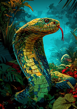 Vibrant Cobra in Lush Jungle