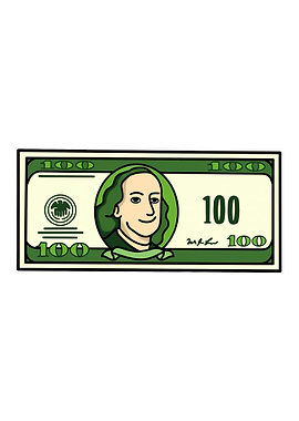Cartoon $100 Bill with Benjamin Franklin
