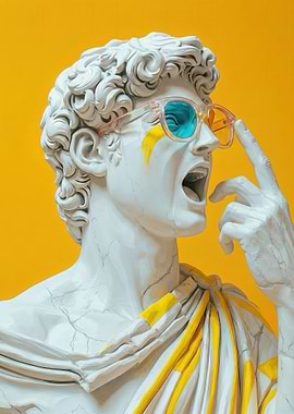 Statue with Sunglasses and Yellow Paint