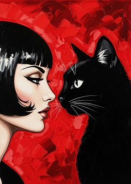 Woman and Black Cat Portrait