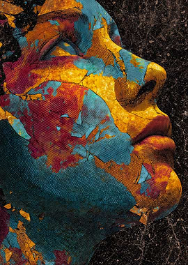 Colorful Cracked Face Profile Art