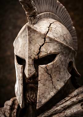 Cracked Spartan Helmet Statue