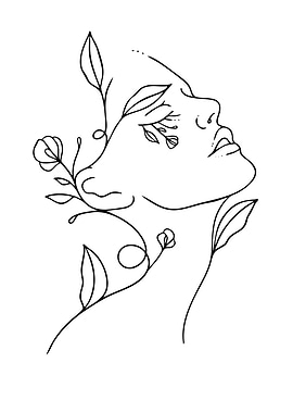 Line Art Woman with Flowers