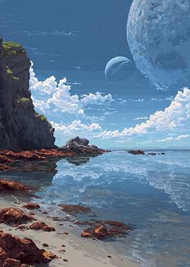 Pixel Art Alien Beach Landscape
