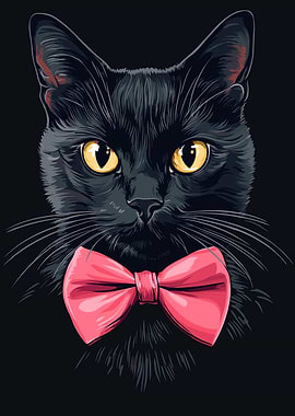 Black Cat with Pink Bowtie