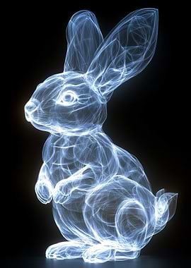 Abstract Blue Light Rabbit Sculpture