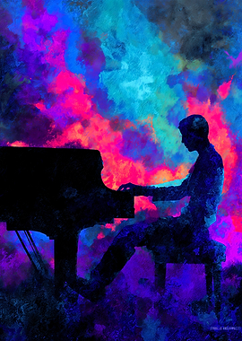 Silhouette Pianist In Colorful Clouds