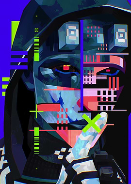 Marathon character with glitch art
