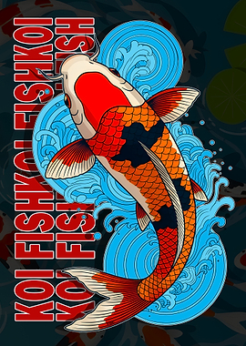 Koi Fish with Water Waves