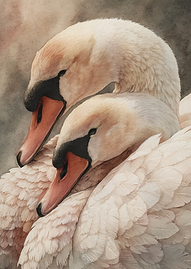 Two Swans Embracing