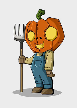 Pumpkin Head Farmer with Pitchfork