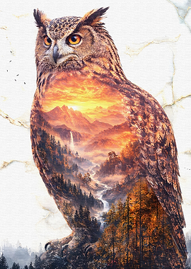 Double Exposure Owl Landscape