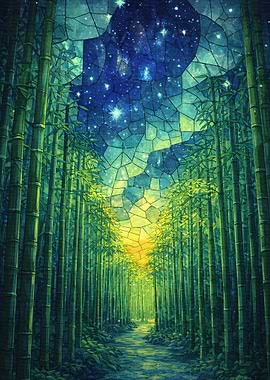 Bamboo Forest Under Starry Sky
