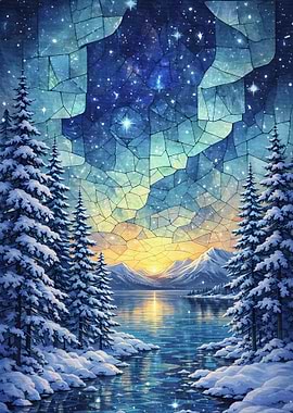 Winter Night Sky Landscape