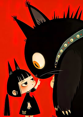 Girl and Black Cat