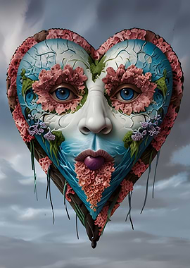 Heart-shaped face with floral elements