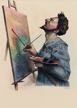 Artist painting a colorful abstract canvas