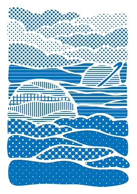 Abstract Blue Landscape with Patterns