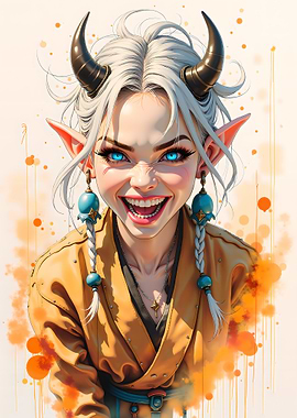 Anime Demon Girl with Blue Eyes