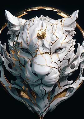 Marble Lion Head with Gold Accents