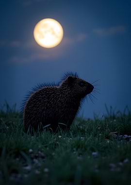 Porcupine under the full moon