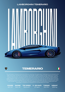 Lamborghini Temerario Concept Car Poster