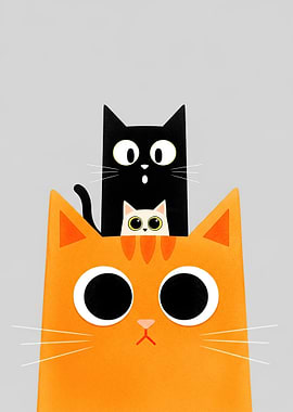 Three Cute Cartoon Cats Stacked
