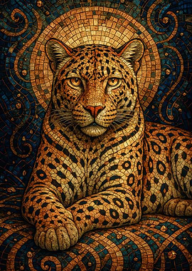 Majestic Leopard Golden Mosaic Portrait