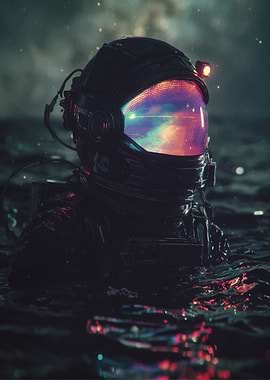 Astronaut in Water with Galaxy Reflection