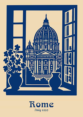 Rome cityscape viewed from a window