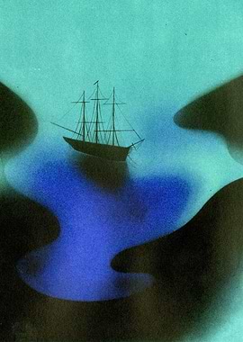 Silhouette of a Tall Ship at Sea