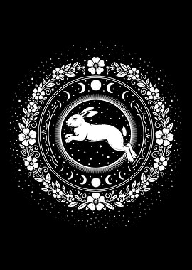 White Rabbit in Celestial Floral Wreath