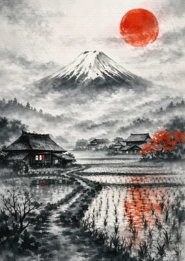 Mount Fuji Village Sunrise