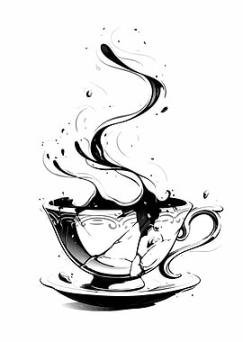 Broken Teacup with Spilling Ink