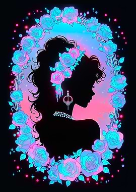 Silhouette Woman with Crystal Roses