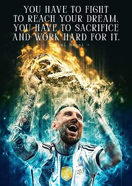 Lionel Messi holding the World Cup trophy