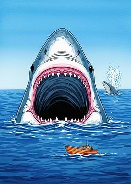 Giant Shark Attacks Small Boat