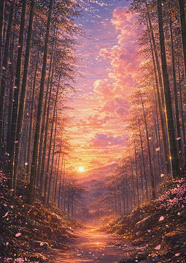 Bamboo Forest Sunset Path