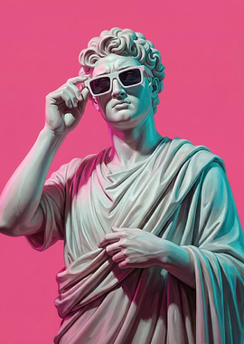 Statue with Sunglasses on Pink Background