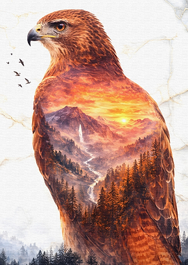 Eagle with Mountain Landscape Double Exposure