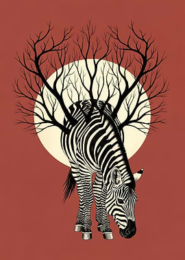 Zebra with Tree Branches