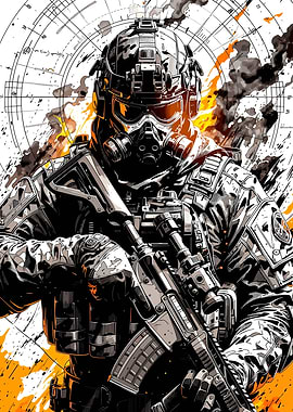 Soldier with Gas Mask and Rifle