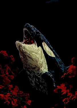 Orca Attacking Prey Amidst Roses