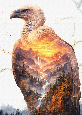 Vulture with Mountain Landscape Double Exposure