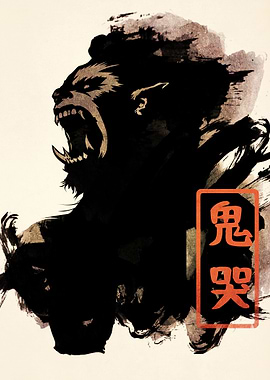Ferocious Oni with Japanese Text