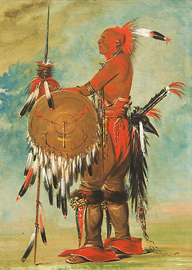 Native American Warrior with Shield and Spear