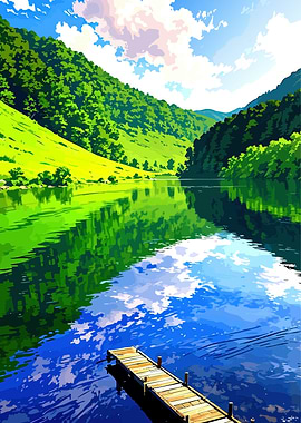 Serene Lakeside Landscape with Dock