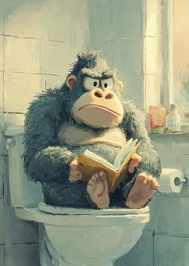 Gorilla Reading on Toilet
