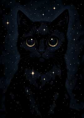 Black Cat in Starry Night