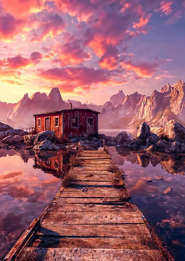 Red Cabin Mountain Lake Sunset